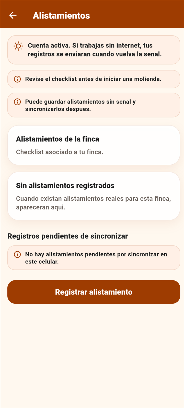 Listado real de alistamientos de molienda
