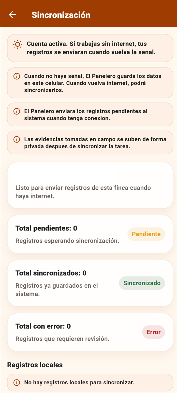 Pantalla real de sincronización de El Panelero